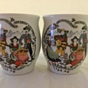 Two Vintage Handleless Porcelain Tea Cup Jahreszeiten Design by Susanne Dolker